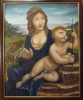 "The Virgin with tha Yarnvinder" Efter L. Da Vinci. Torrpigmenterad olja på duk. 40x50 cm.
