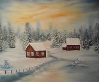 "Snowy Barn". Vinterlandskap. 2013. Olja på duk. 40 x 50 cm.